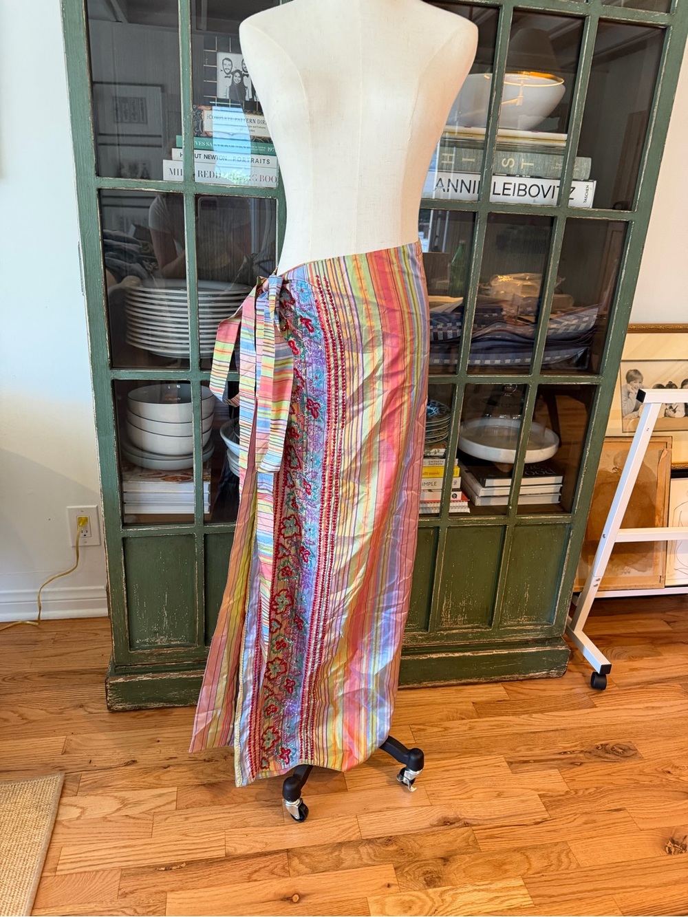Vintage Etro Striped & beaded wrap skirt cover up resort